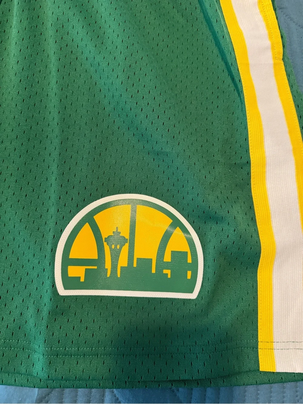 Mitchell & Ness Green Basketball Shorts with Yellow & White Stripes